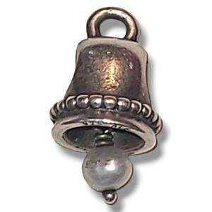 RETIRED Authentic PANDORA Silver WEDDING BELL White Hanging PEARL Bead/Charm